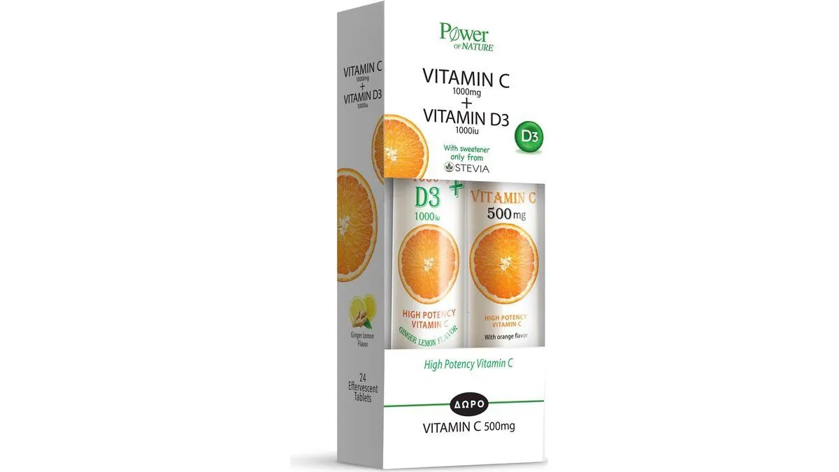 Power of Nature Vitamin C 1000mg & D3 1000iu Stevia 24 Eff Tabs