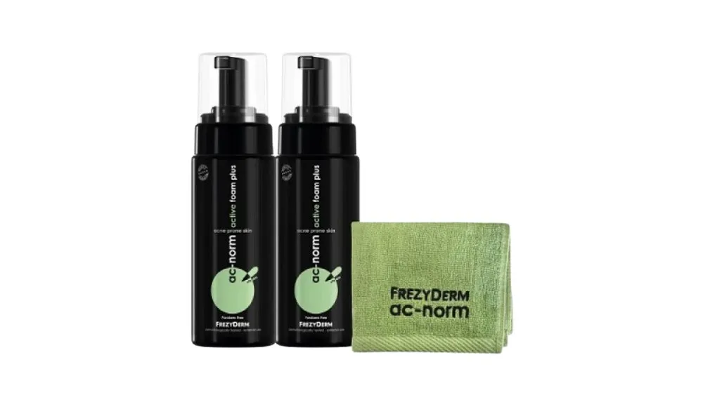 Frezyderm Ac Norm Active Foam Plus 200 ml x2 + Αντιβακτηριακή Πετσέτα Προσώπου