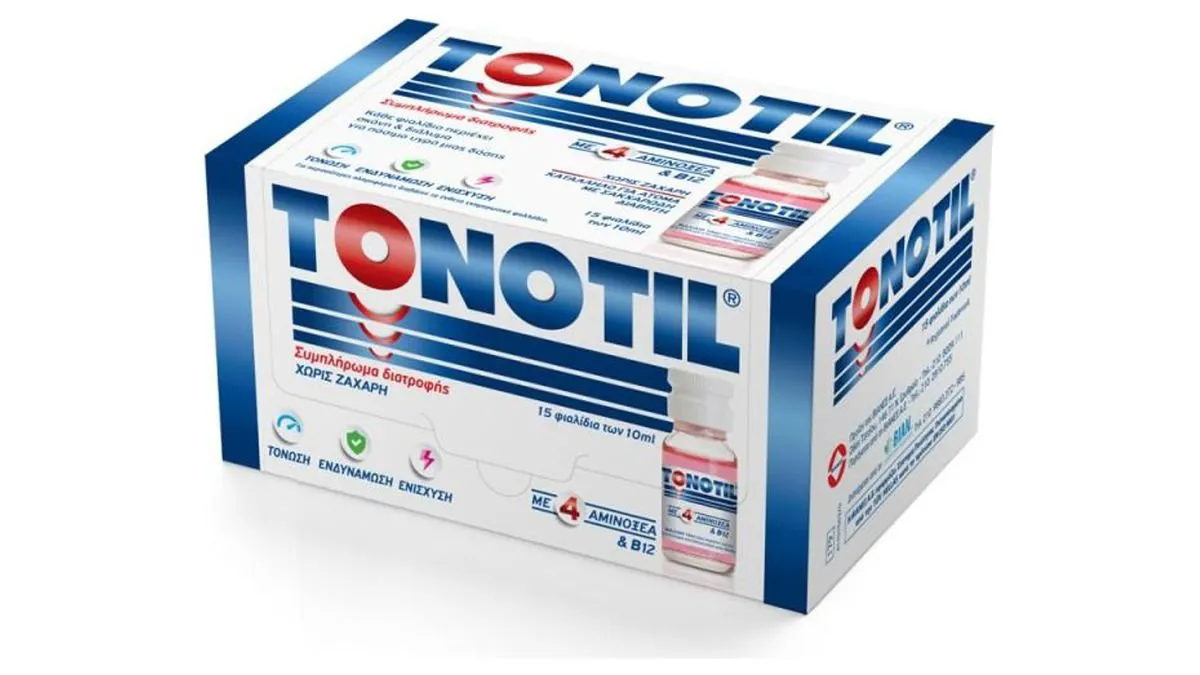Tonotil Συμπλήρωμα Διατροφής με 4 Αμινοξέα B12 15 vials x 10ml