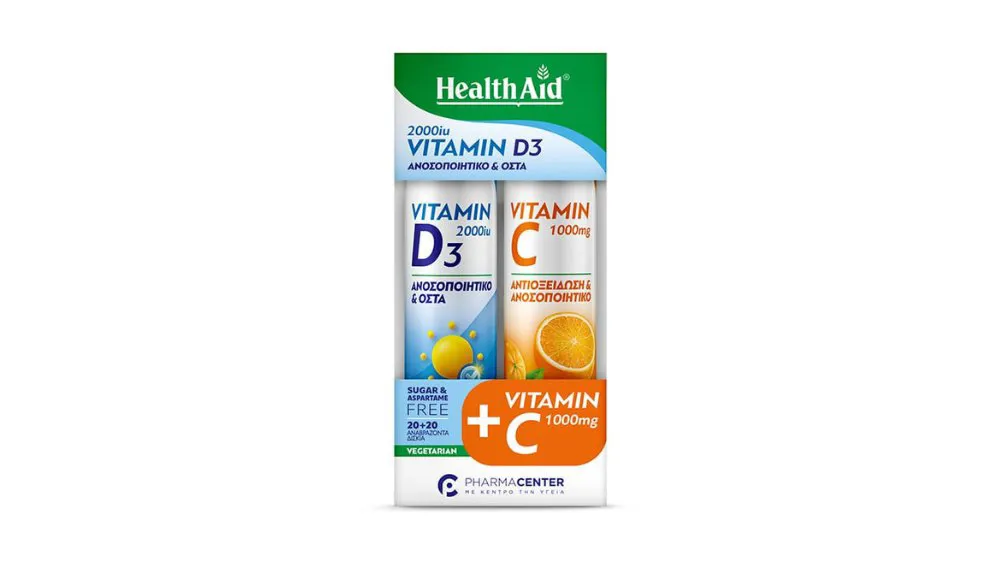Health Aid Effev. VitD3 2000IU + Vitamin C 1000mg 1+1 20+20 tabs