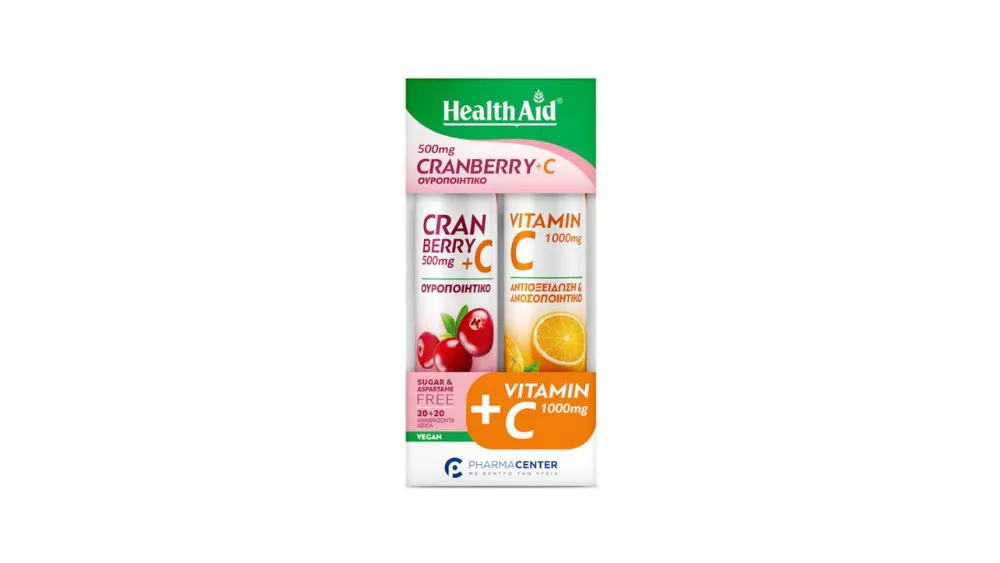 Health Aid Effev. Cranberry 500mg + Vitamin C 1000mg 1+1 20+20 tabs