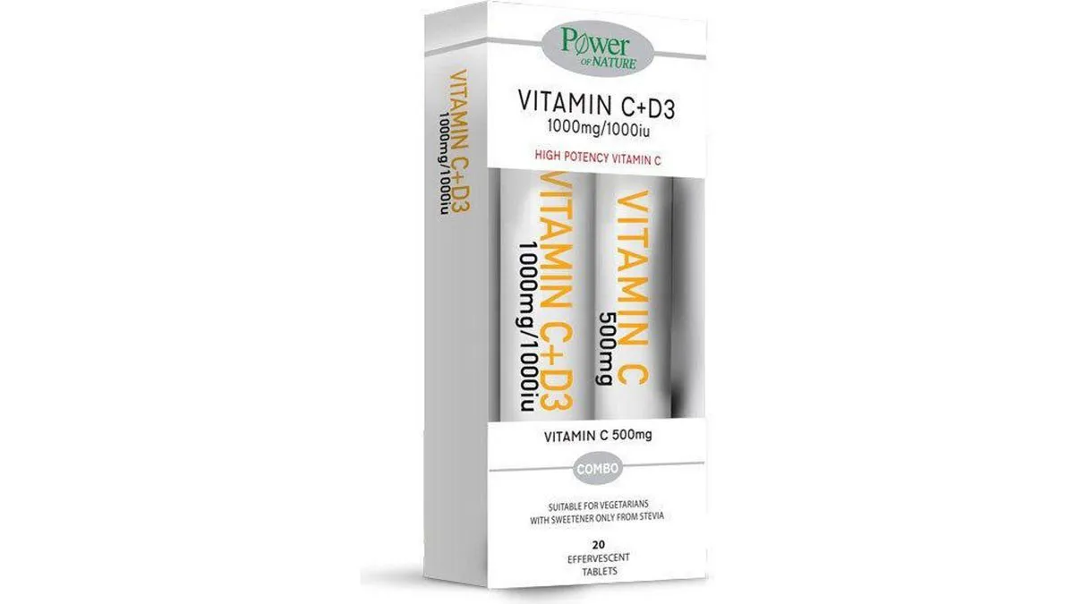 Power Health Promo Vit.c 1000mg &  D3 1000iu 20 Eff Tabs + Δώρο Vit.c 500mg 20 Eff Tabs