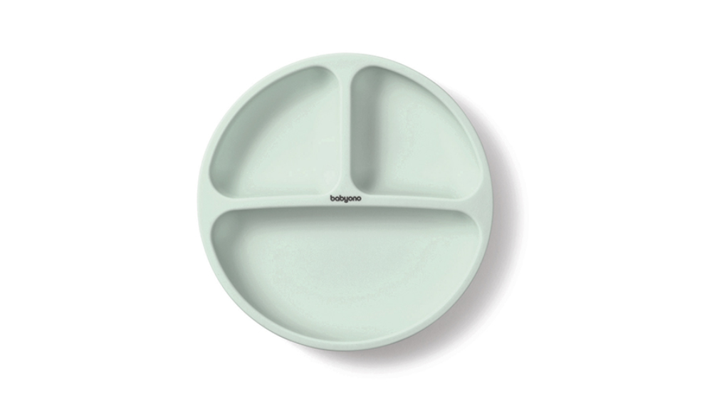 BabyOno  Πιάτο Σιλικόνης με Βεντούζες και Χωρίσματα +6 μηνών Μεντα