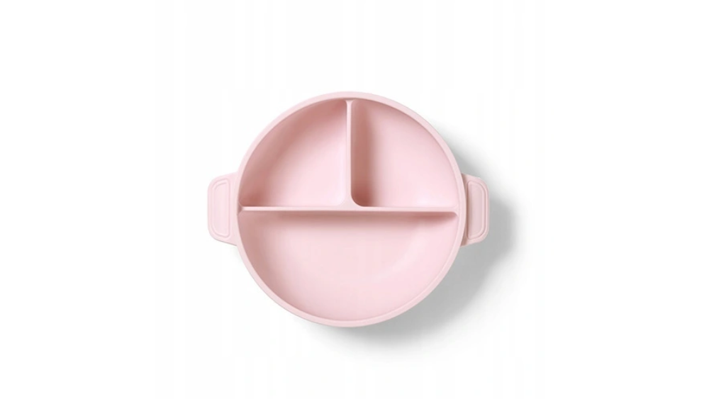 BabyOno Πιάτο Σιλικόνης με 3 Θέσεις, Καπάκι & Βάση με Βεντούζα Ροζ