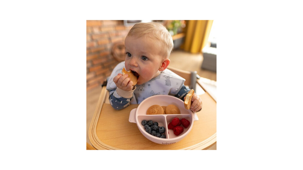 BabyOno Πιάτο Σιλικόνης με 3 Θέσεις, Καπάκι & Βάση με Βεντούζα Ροζ