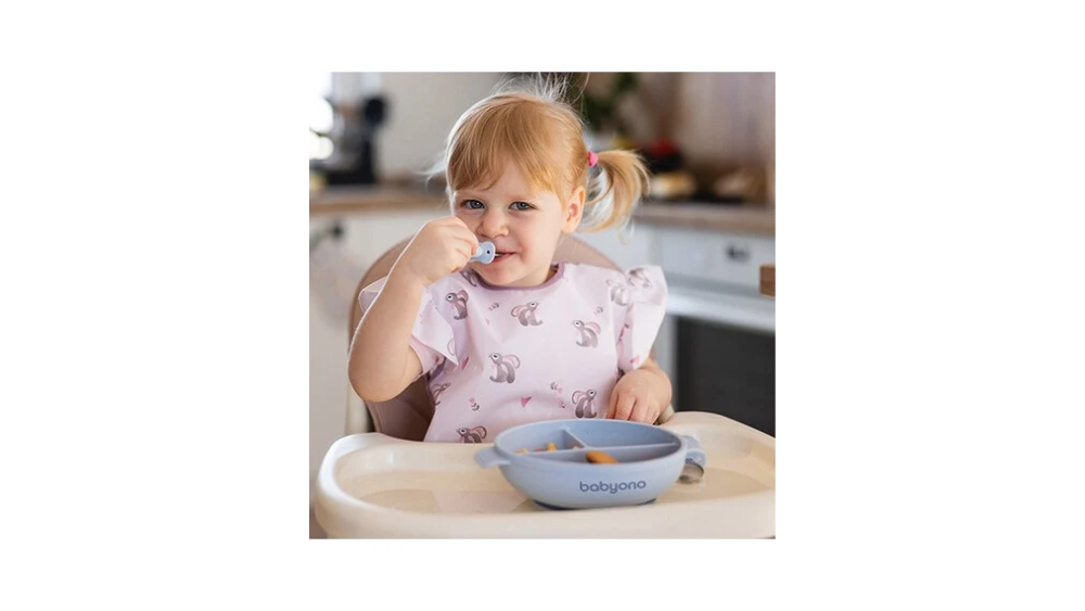 BabyOno Πιάτο Σιλικόνης με 3 Θέσεις, Καπάκι & Βάση με Βεντούζα Μπλε