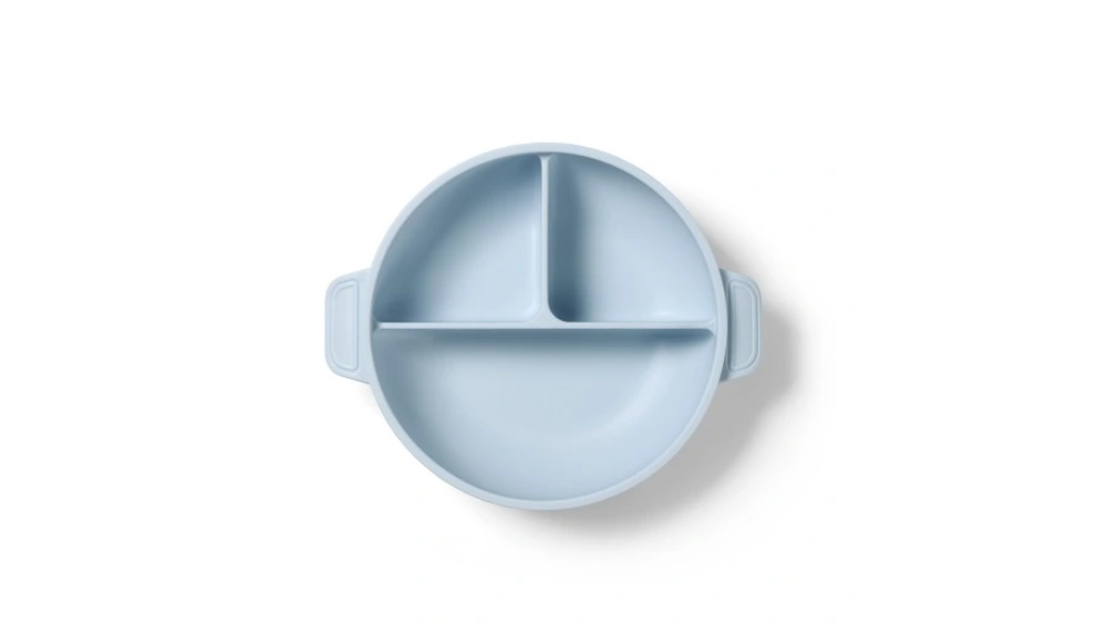 BabyOno Πιάτο Σιλικόνης με 3 Θέσεις, Καπάκι & Βάση με Βεντούζα Μπλε