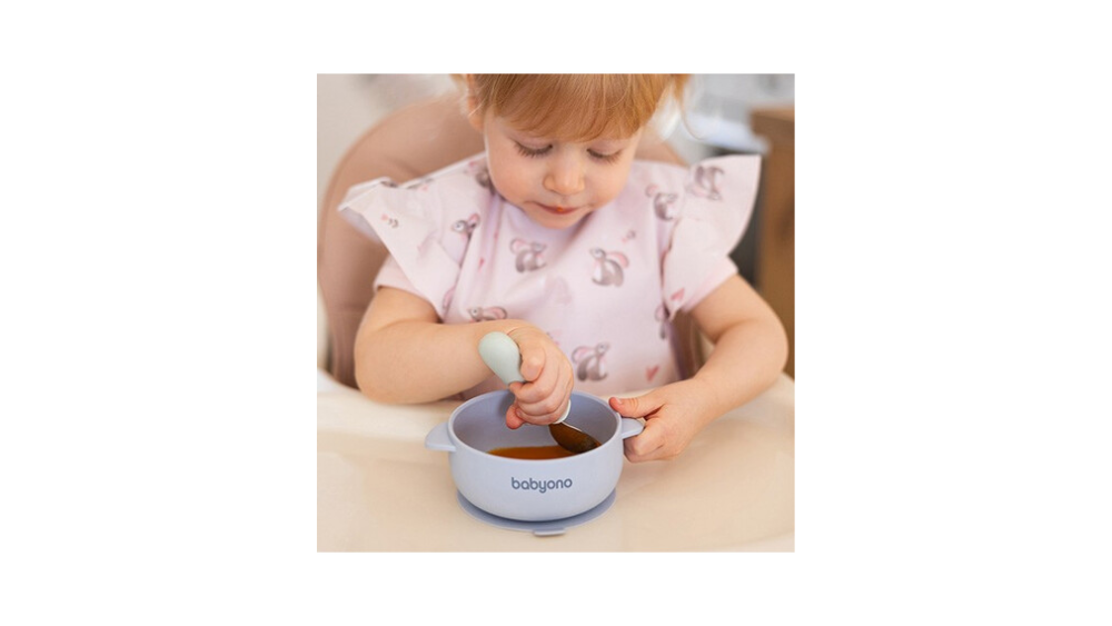 BabyOno Μπολάκι Σιλικόνης με Λαβές, Καπάκι & Βάση με βεντούζα Μπλε