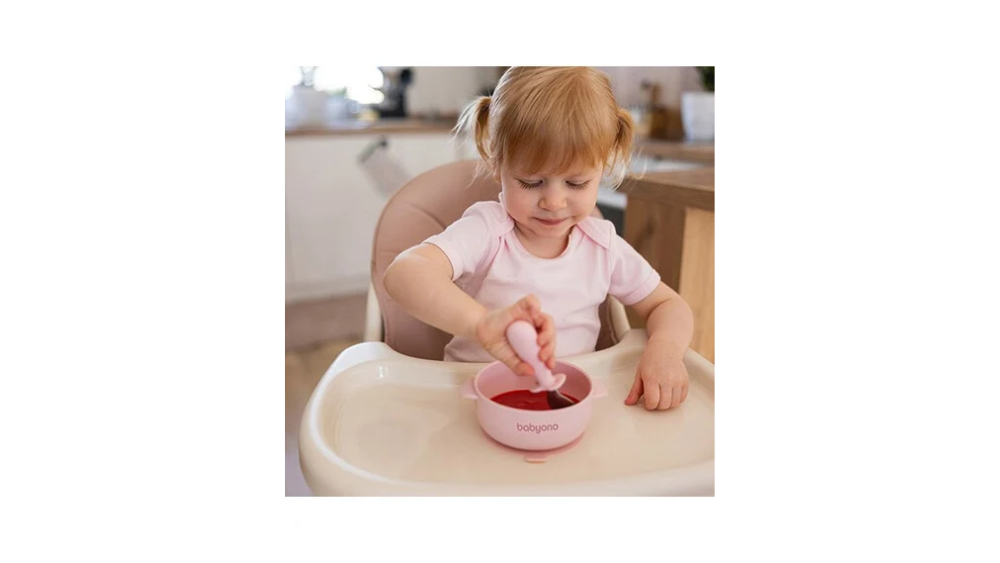 BabyOno Μπολάκι Σιλικόνης με Λαβές, Καπάκι & Βάση με Βεντούζα Ροζ