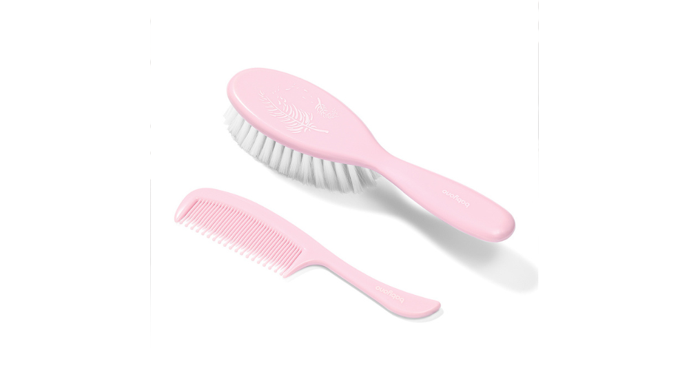 BabyOno Σετ Βρεφική Βούρτσα με Φυσική Τρίχα & Χτένα - Ροζ