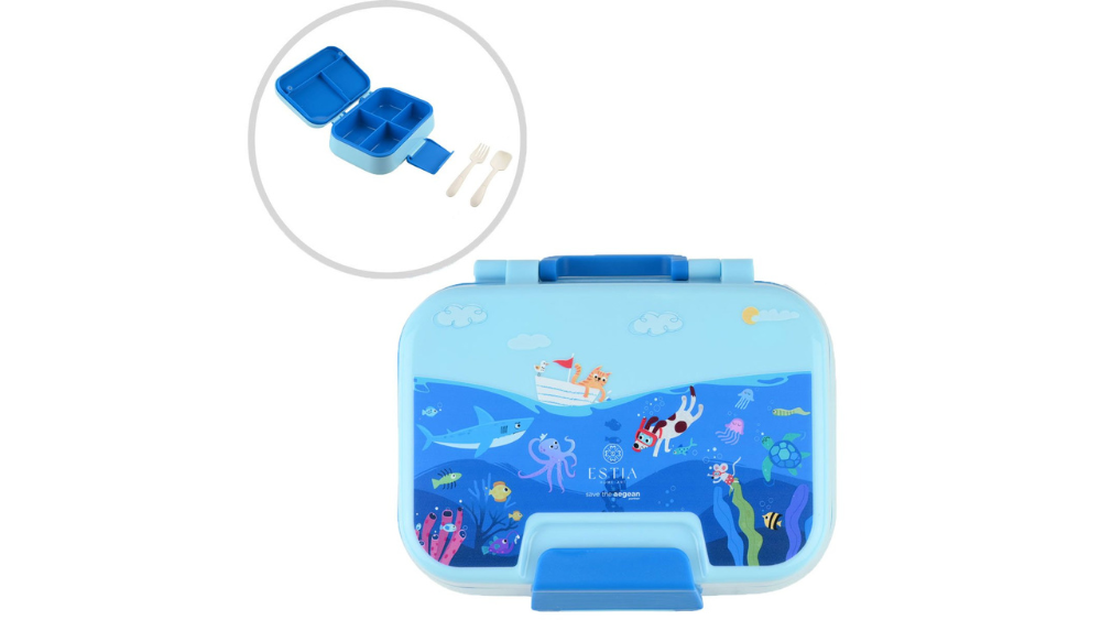 Estia Φαγητοδοχείο 2 Επιπέδων Με Χωρίσματα & Κουτάλι & Πιρούνι Ocean Play
