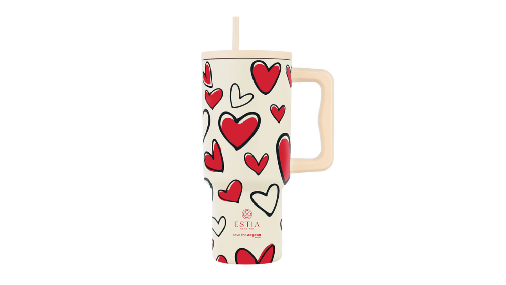 Estia Straw Tumbler XL 900ml Red Valentine Θερμός Με Καλαμάκι XL