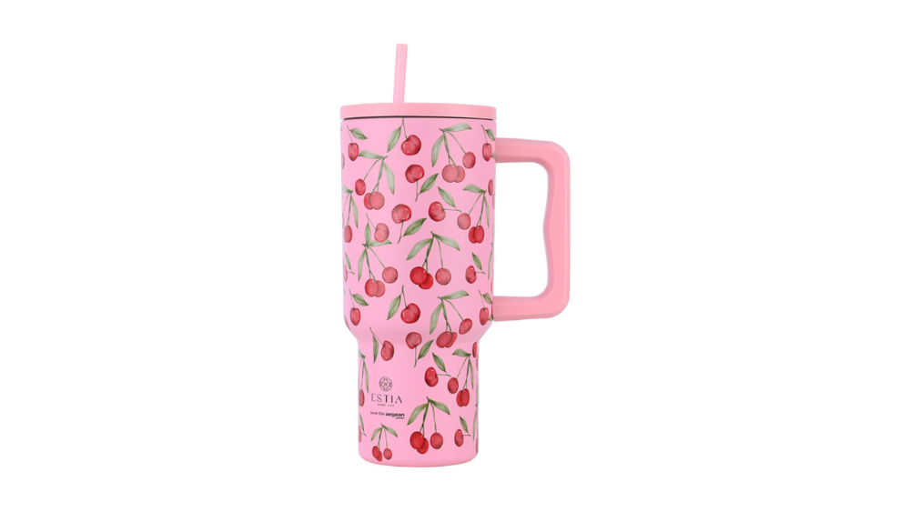 Estia Straw Tumbler XL 900ml Cherry Rose Θερμός Με Καλαμάκι XL