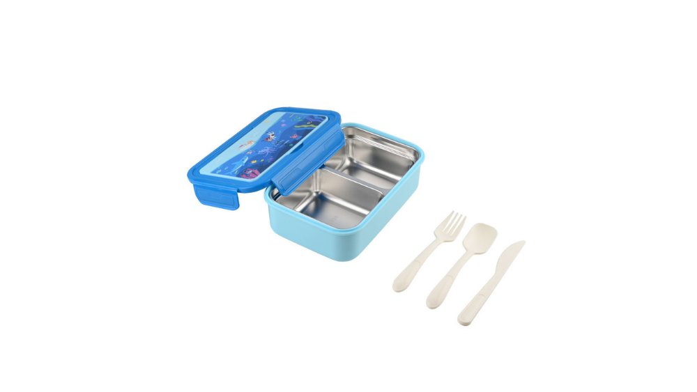 Estia Φαγητοδοχείο Ανοξείδωτο Με 2 Χωρίσματα & Κουτάλι & Πιρούνι Ocean Play