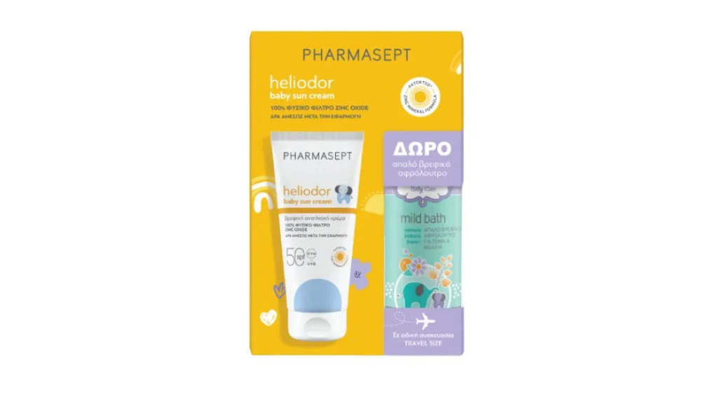 Pharmasept Heliodor Baby Sun Cream Spf50 100ml & Δώρο Travel Size Baby Mild Bath 100ml